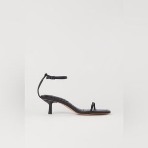 Black square toe strappy loe heels